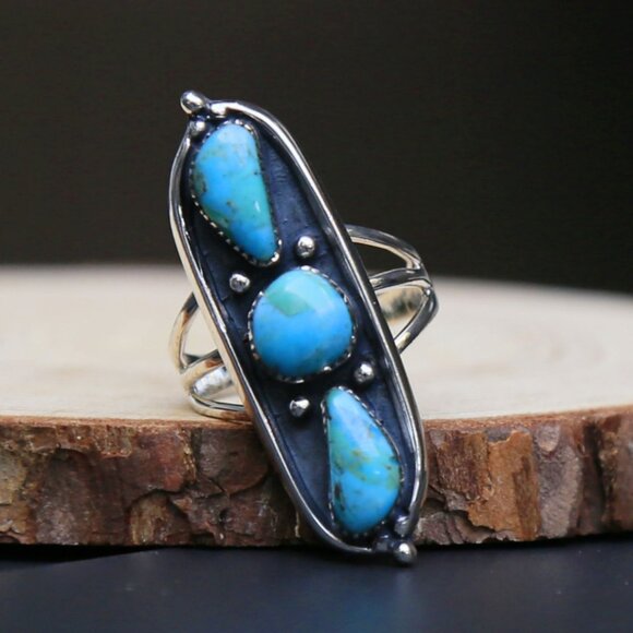 Artisan Jewelry - Artisan ✦ Santa Fe Style Ring ✦ Kingman Turquoise 9.00ctw 925 Southwest Size 9